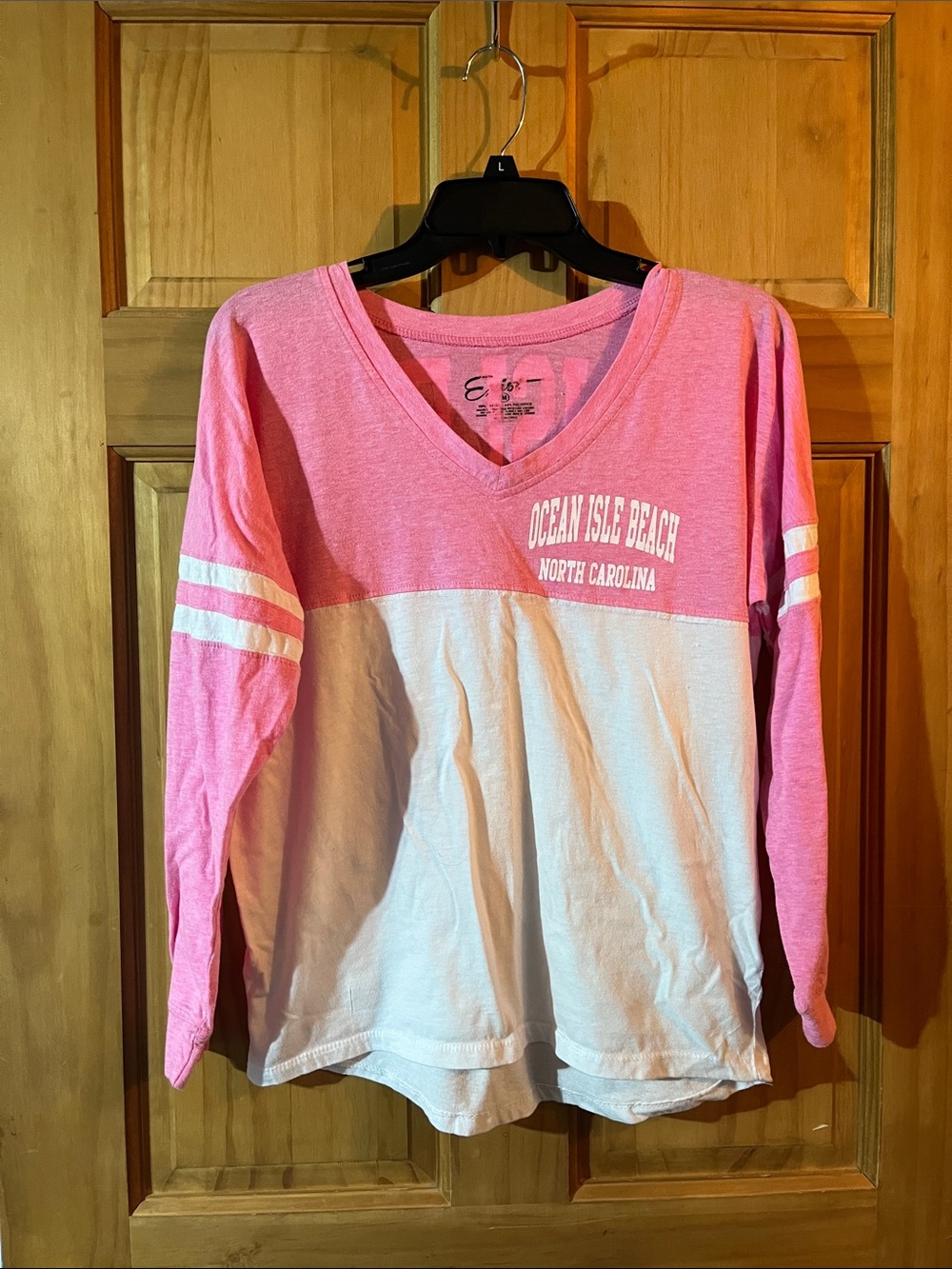 Exist Pink and White V-Neck Long Sleeve Top